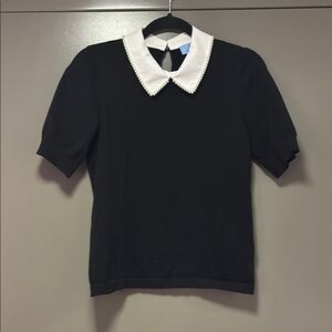 CeCe Black and White Blouse with Contrasting Collar